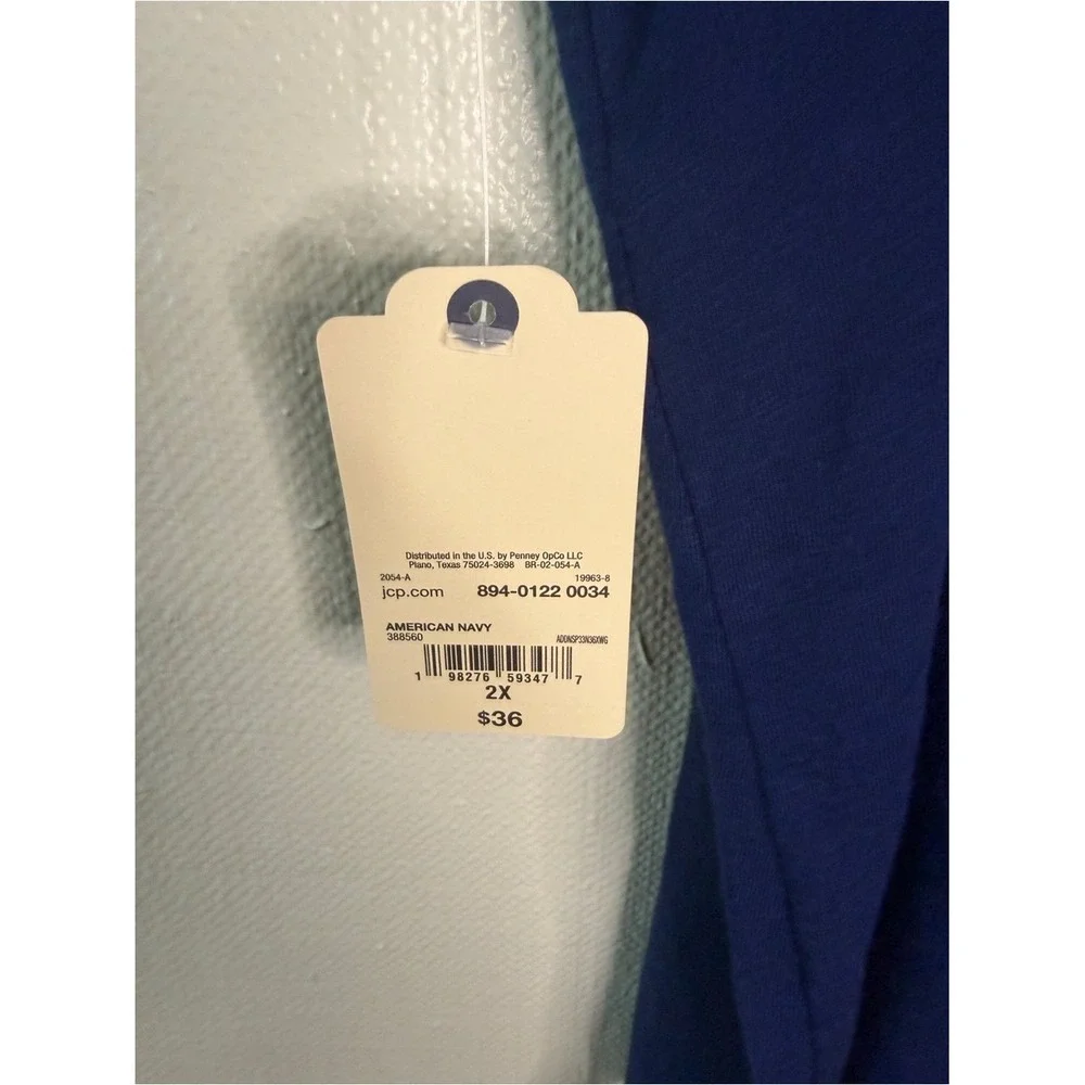 NWT‎ St John's Bay Navy Blue Contrast Stitch Scallop Tank Top Plus Size 2X
